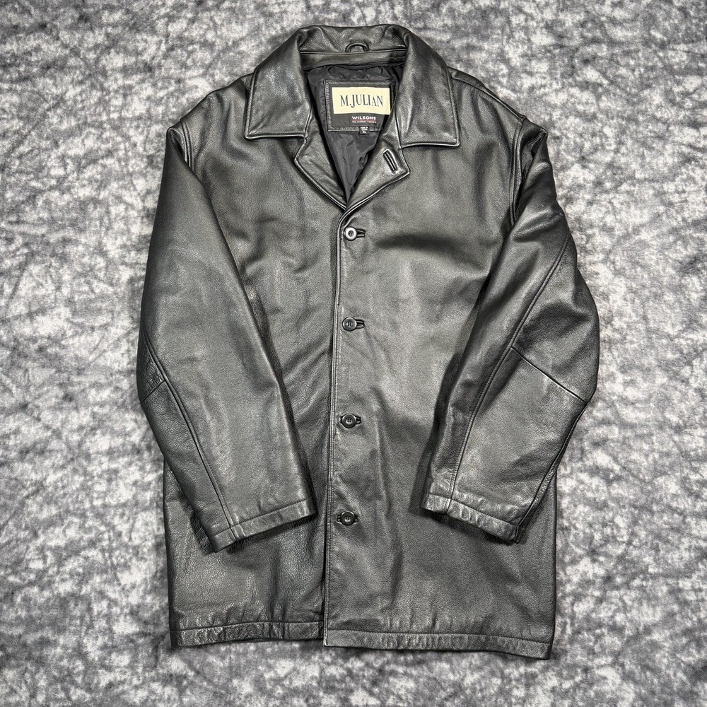 Vintage M. Julian Wilsons Leather Overcoat Jacket Mens XL Black Car Coat Vintage